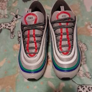 Nike Athletic Shoes with Red and Green Accents